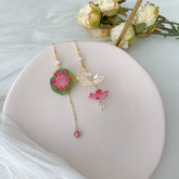 Lily pad and Lotus flower dangle earrings, water lily Lotus earrings, Lotus and fish Earrings, Pink Lotus Flowers on Lotus Leave